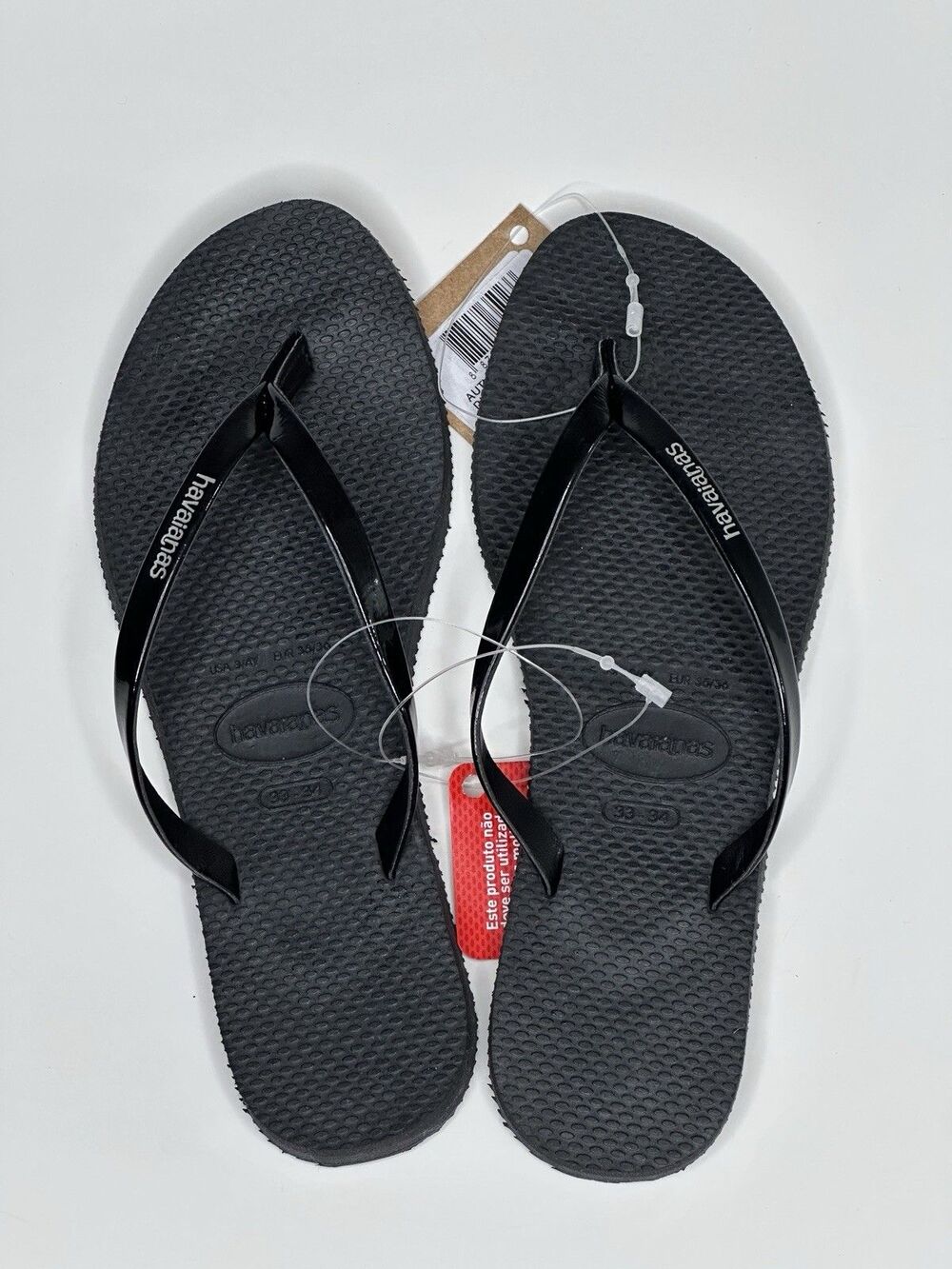 Havaianas Slim Flip-Flops - Glossy Black - Size 3Y/4Y - Euro 35/36 - NWT